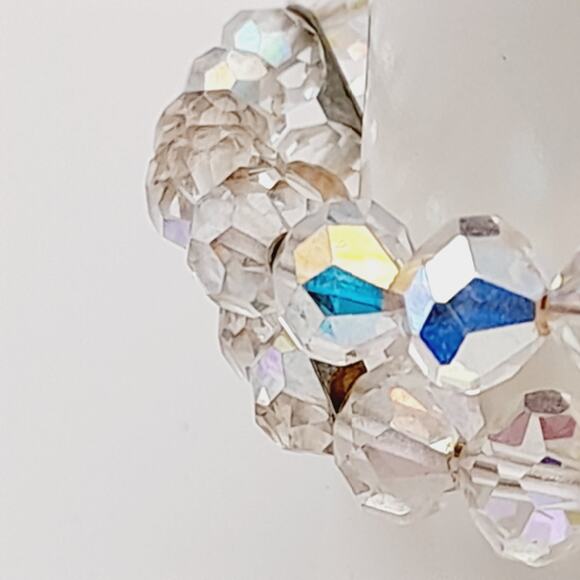 Vintage 1950s Clear Aurora Borealis Crystal Two Strand Bracelet – 6 3/4 Inches - Picture 4 of 13